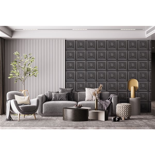 Dundee Deco Falkirk Perth 24-in x 24-in Victorian Floral Antique Silver Surface-Mount Panel Ceiling Tile