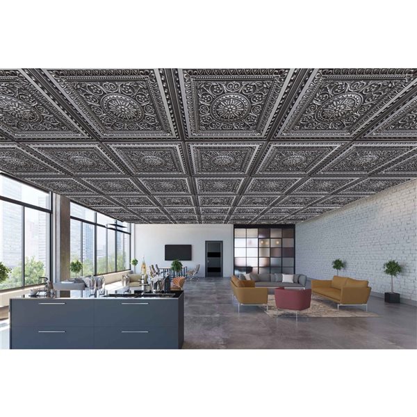Dundee Deco Falkirk Perth 24-in x 24-in Victorian Floral Antique Silver Surface-Mount Panel Ceiling Tile