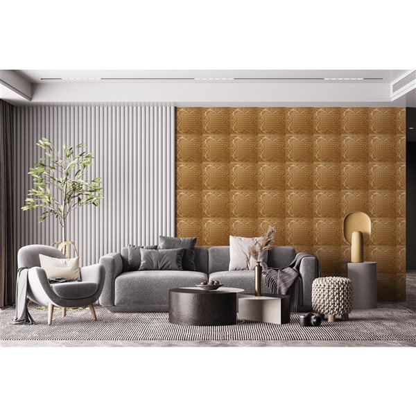 Dundee Deco Falkirk Perth 24-in x 24-in Traditional Gold Surface-Mount Panel Ceiling Tile