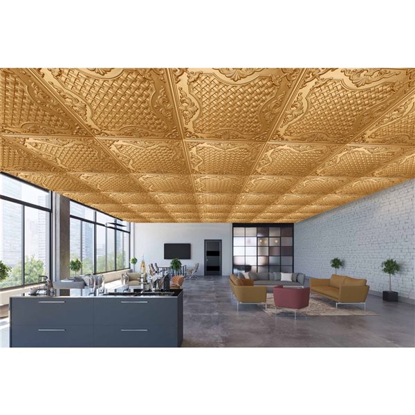 Dundee Deco Falkirk Perth 24-in x 24-in Traditional Gold Surface-Mount Panel Ceiling Tile