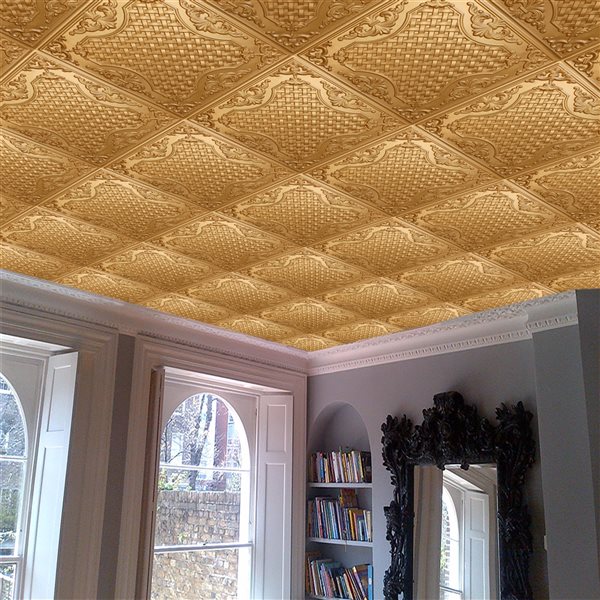Dundee Deco Falkirk Perth 24-in x 24-in Traditional Gold Surface-Mount Panel Ceiling Tile
