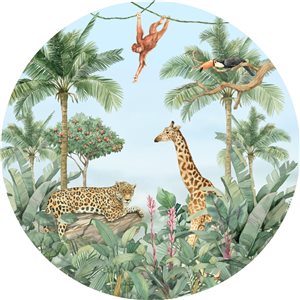 Dundee Deco Falkirk Airdrie 28-in x 28-in Yellow, Green and Beige "Jungle Adventure" Round Peel and Stick Wall Mural