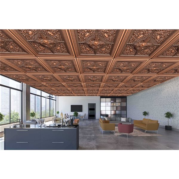 Dundee Deco Falkirk Perth 24-in x 24-in Floral Antique Copper Surface-Mount Panel Ceiling Tiles - 10-Pack