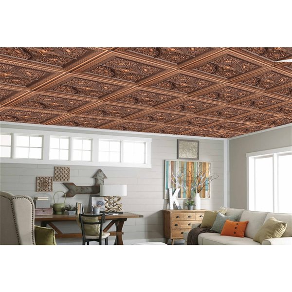 Dundee Deco Falkirk Perth 24-in x 24-in Floral Antique Copper Surface-Mount Panel Ceiling Tiles - 10-Pack