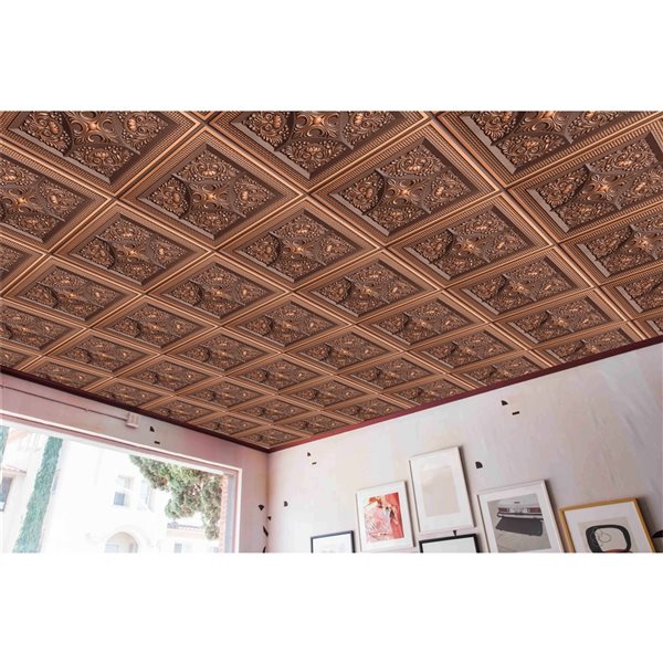 Dundee Deco Falkirk Perth 24-in x 24-in Floral Antique Copper Surface-Mount Panel Ceiling Tiles - 10-Pack