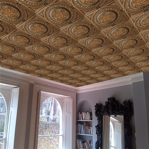 Dundee Deco Falkirk Perth 24-in x 24-in Damask Antique Gold Surface-Mount Panel Ceiling Tile