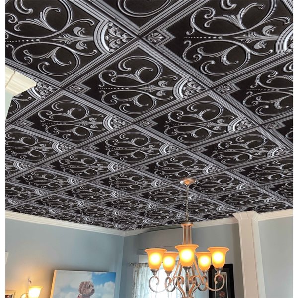 Dundee Deco Falkirk Perth 24-in x 24-in Botanical Antique Silver Surface-Mount Panel Ceiling Tiles - 50-Pack