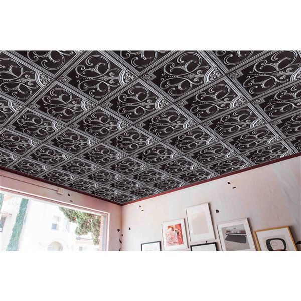 Dundee Deco Falkirk Perth 24-in x 24-in Botanical Antique Silver Surface-Mount Panel Ceiling Tiles - 50-Pack