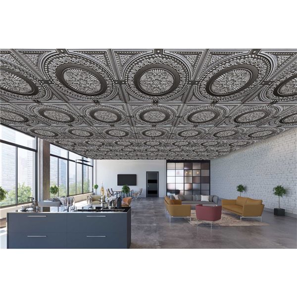 Dundee Deco Falkirk Perth 24-in x 24-in Damask Antique Silver Surface-Mount Panel Ceiling Tile