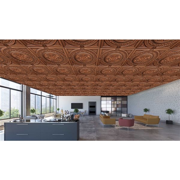 Dundee Deco Falkirk Perth 24-in x 24-in Damask Antique Copper Surface-Mount Panel Ceiling Tiles - 25-Pack