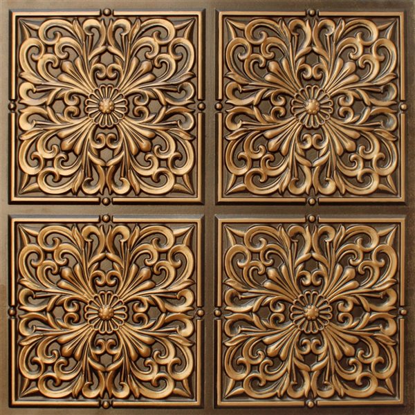 Dundee Deco Falkirk Perth 24-in x 24-in Antique Gold Patchwork Surface-Mount Panel Ceiling Tiles - 50-Pack