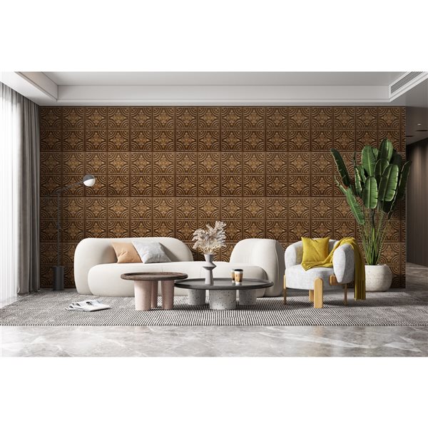 Dundee Deco Falkirk Perth Patchwork Antique Gold 24-in x 24-in Surface-Mount Panel Ceiling Tiles - 25-Pack