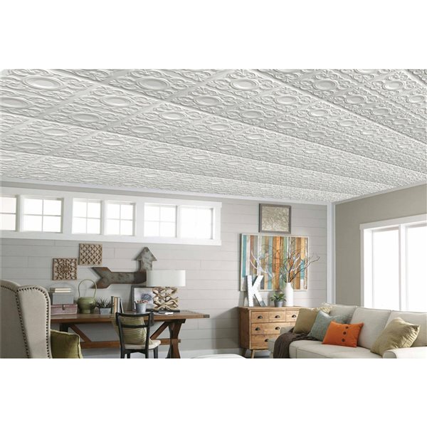 Dundee Deco Falkirk Perth 24-in x 24-in Modern Shapes Pearl White Surface-Mount Panel Ceiling Tiles - 10-Pack