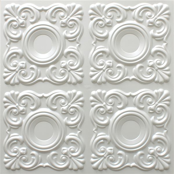 Tuiles de plafond Dundee Deco Falkirk Perth formes modernes blanc nacré de 24 po x 24 po à installation en surface, paquet …