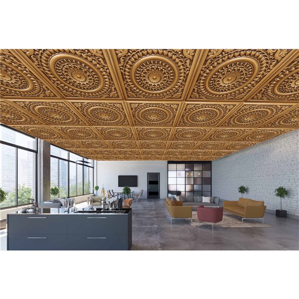 Dundee Deco Falkirk Perth Floral Antique Gold 24-in x 24-in Surface-Mount Panel Ceiling Tile