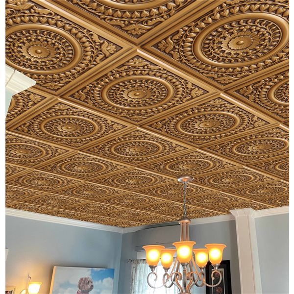 Dundee Deco Falkirk Perth Antique Gold 24-in x 24-in Floral Surface-Mount Panel Ceiling Tiles - 10-Pack