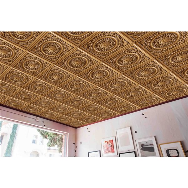 Dundee Deco Falkirk Perth Antique Gold 24-in x 24-in Floral Surface-Mount Panel Ceiling Tiles - 10-Pack