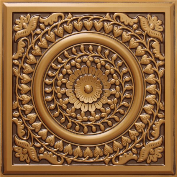 Dundee Deco Falkirk Perth Antique Gold 24-in x 24-in Floral Surface-Mount Panel Ceiling Tiles - 10-Pack