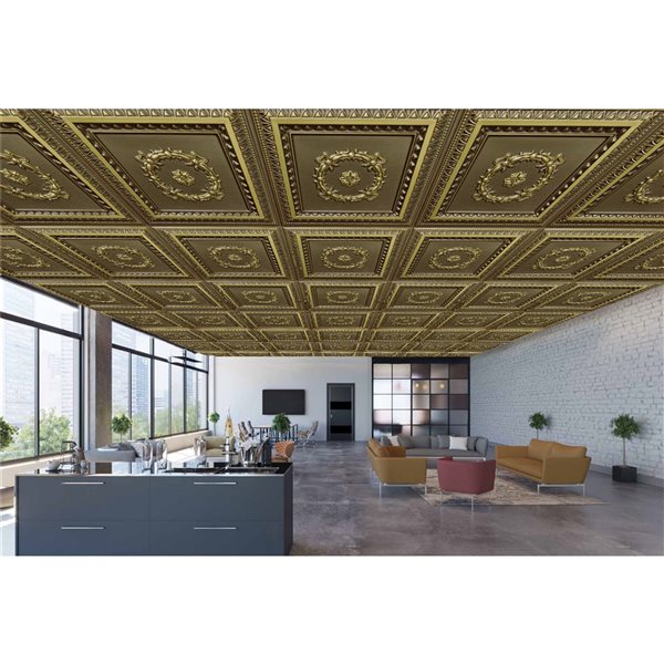Dundee Deco Falkirk Perth 24-in x 24-in Traditional Antique Brass Surface-Mount Panel Ceiling Tiles - 50-Pack