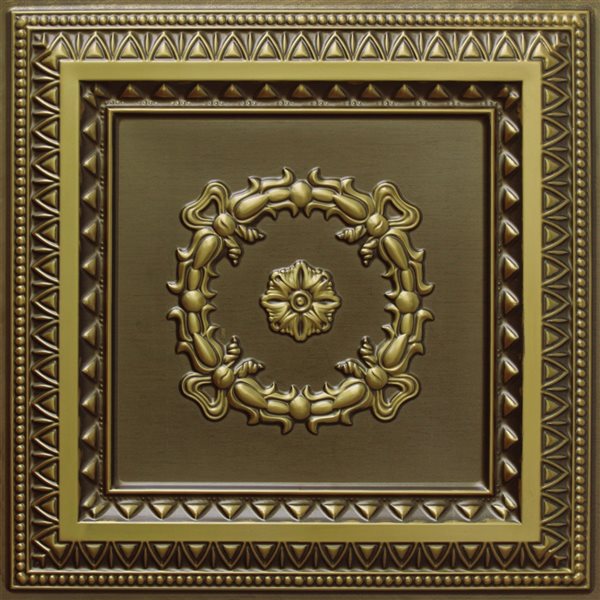 Dundee Deco Falkirk Perth 24-in x 24-in Traditional Antique Brass Surface-Mount Panel Ceiling Tiles - 50-Pack