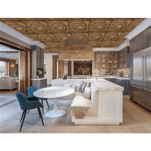 Dundee Deco Falkirk Perth Antique Gold Floral 24-in x 24-in Surface-Mount Panel Ceiling Tiles - 50-Pack