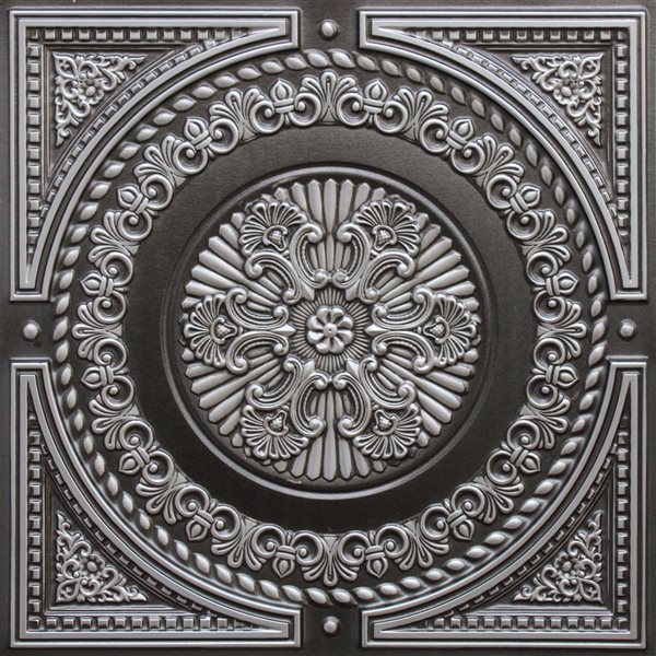 Dundee Deco Falkirk Perth 24-in x 24-in Damask Antique Silver Surface-Mount Panel Ceiling Tiles - 25-Pack
