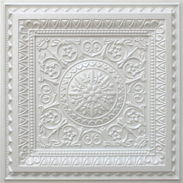 Tuiles de plafond Dundee Deco Falkirk Perth florales blanc nacré de 24 po x 24 po à installation en surface, paquet de 50