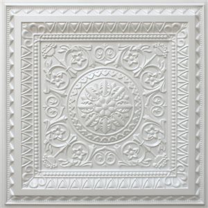 Tuiles de plafond Dundee Deco Falkirk Perth florales blanc nacré de 24 po x 24 po à installation en surface, paquet de 50