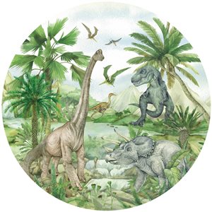 Dundee Deco Falkirk Airdrie 28-in x 28-in Green and Beige "Dinosaurs" Round Peel and Stick Wall Mural