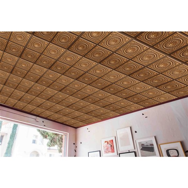 Dundee Deco Falkirk Perth Victorian 24-in x 24-in Antique Gold Surface-Mount Panel Ceiling Tiles - 50-Pack