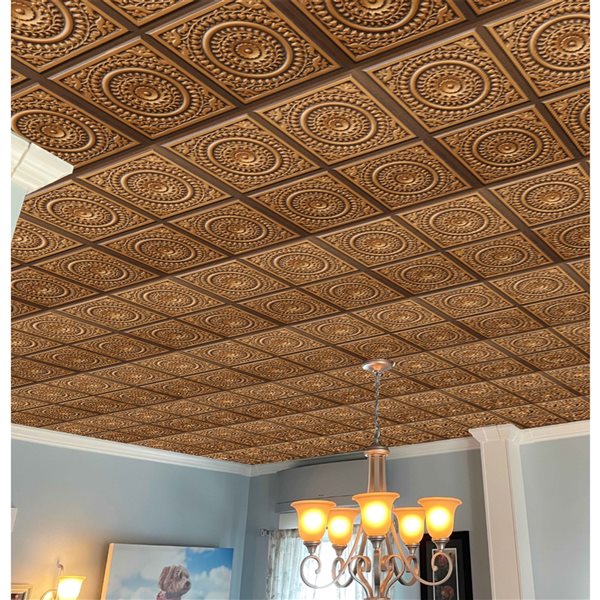 Dundee Deco Falkirk Perth Victorian 24-in x 24-in Antique Gold Surface-Mount Panel Ceiling Tiles - 50-Pack