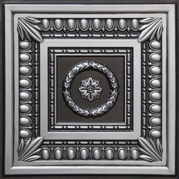 Tuile de plafond botanique Dundee Deco Falkirk Perth argent antique de 24 po x 24 po à installation en surface