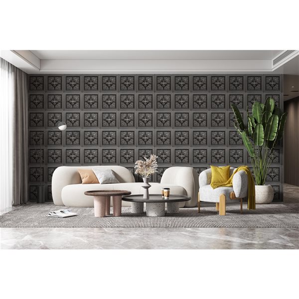 Dundee Deco Falkirk Perth 24-in x 24-in Floral Antique Silver Surface-Mount Panel Ceiling Tiles - 25-Pack