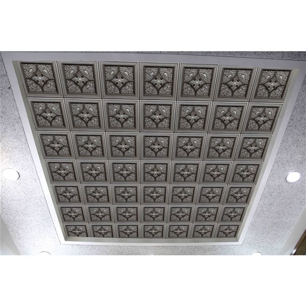 Dundee Deco Falkirk Perth 24-in x 24-in Floral Antique Silver Surface-Mount Panel Ceiling Tiles - 25-Pack