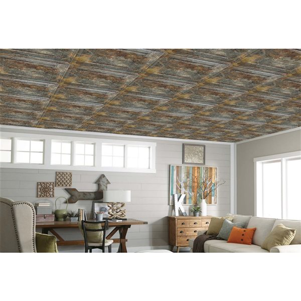 Dundee Deco Falkirk Perth 24-in x 24-in Traditional Simply Rustic Drop Panel Ceiling Tiles - 50-Pack