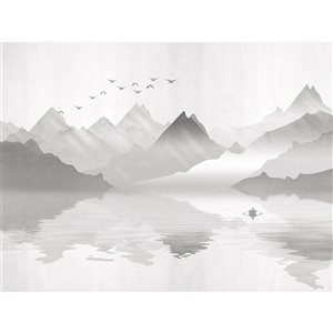Dundee Deco Falkirk Airdrie 142-in x 106-in White and Grey "Landscape View" Unpasted Wall Mural