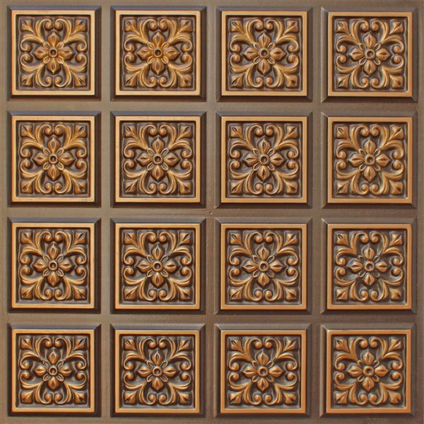 Dundee Deco Falkirk Perth 24-in x 24-in Patchwork Antique Gold Surface-Mount Panel Ceiling Tiles - 50-Pack