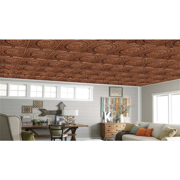 Dundee Deco Falkirk Perth 24-in x 24-in Damask Antique Copper Surface-Mount Panel Ceiling Tile