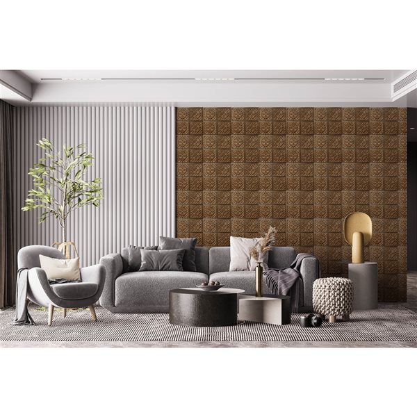 Dundee Deco Falkirk Perth Patchwork Antique Gold 24-in x 24-in Surface-Mount Panel Ceiling Tile