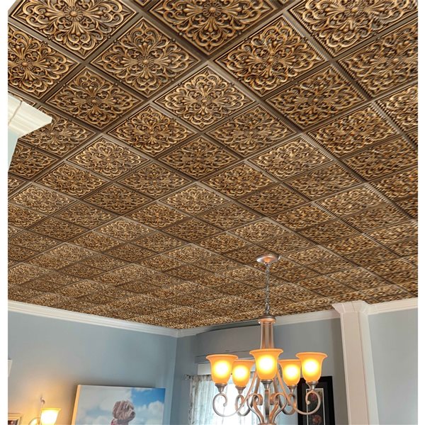 Dundee Deco Falkirk Perth Patchwork Antique Gold 24-in x 24-in Surface-Mount Panel Ceiling Tile