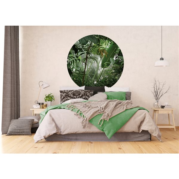 Dundee Deco Falkirk Airdrie 55-in x 55-in Green and Brown "Jungle Scene" Round Peel and Stick Wall Mural