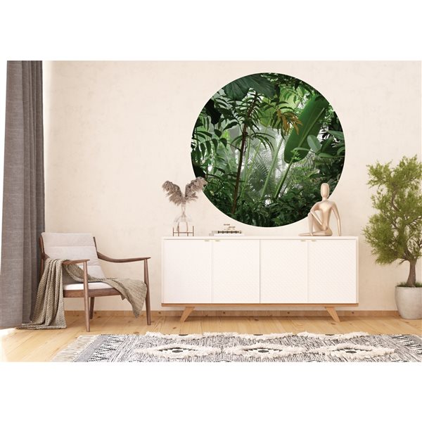 Dundee Deco Falkirk Airdrie 55-in x 55-in Green and Brown "Jungle Scene" Round Peel and Stick Wall Mural