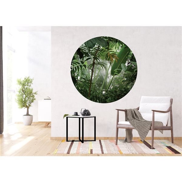 Dundee Deco Falkirk Airdrie 55-in x 55-in Green and Brown "Jungle Scene" Round Peel and Stick Wall Mural