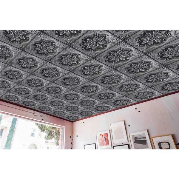 Dundee Deco Falkirk Perth 24-in x 24-in Botanical Antique Silver Surface-Mount Panel Ceiling Tile