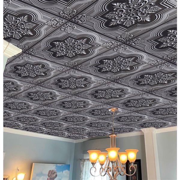 Dundee Deco Falkirk Perth 24-in x 24-in Botanical Antique Silver Surface-Mount Panel Ceiling Tile