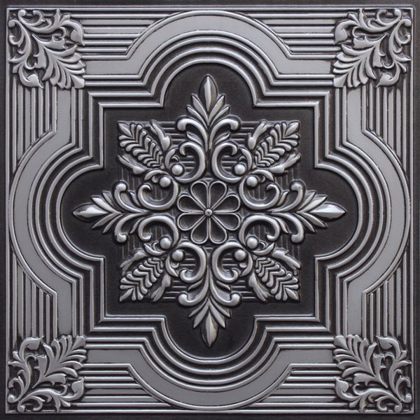Dundee Deco Falkirk Perth 24-in x 24-in Botanical Antique Silver Surface-Mount Panel Ceiling Tile