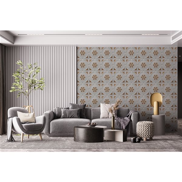 Dundee Deco Falkirk Perth 24-in x 24-in Damask Pearl White and Gold Surface-Mount Panel Ceiling Tiles - 25-Pack