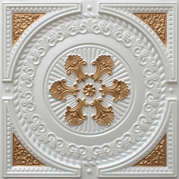 Dundee Deco Falkirk Perth 24-in x 24-in Damask Pearl White and Gold Surface-Mount Panel Ceiling Tiles - 25-Pack