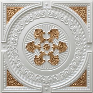 Dundee Deco Falkirk Perth 24-in x 24-in Damask Pearl White and Gold Surface-Mount Panel Ceiling Tiles - 25-Pack