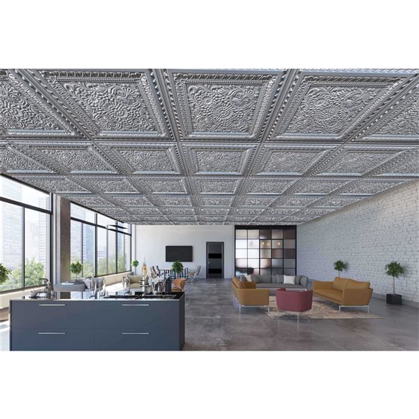 Dundee Deco Falkirk Perth 24-in x 24-in Floral Silver Surface-Mount Panel Ceiling Tiles - 25-Pack